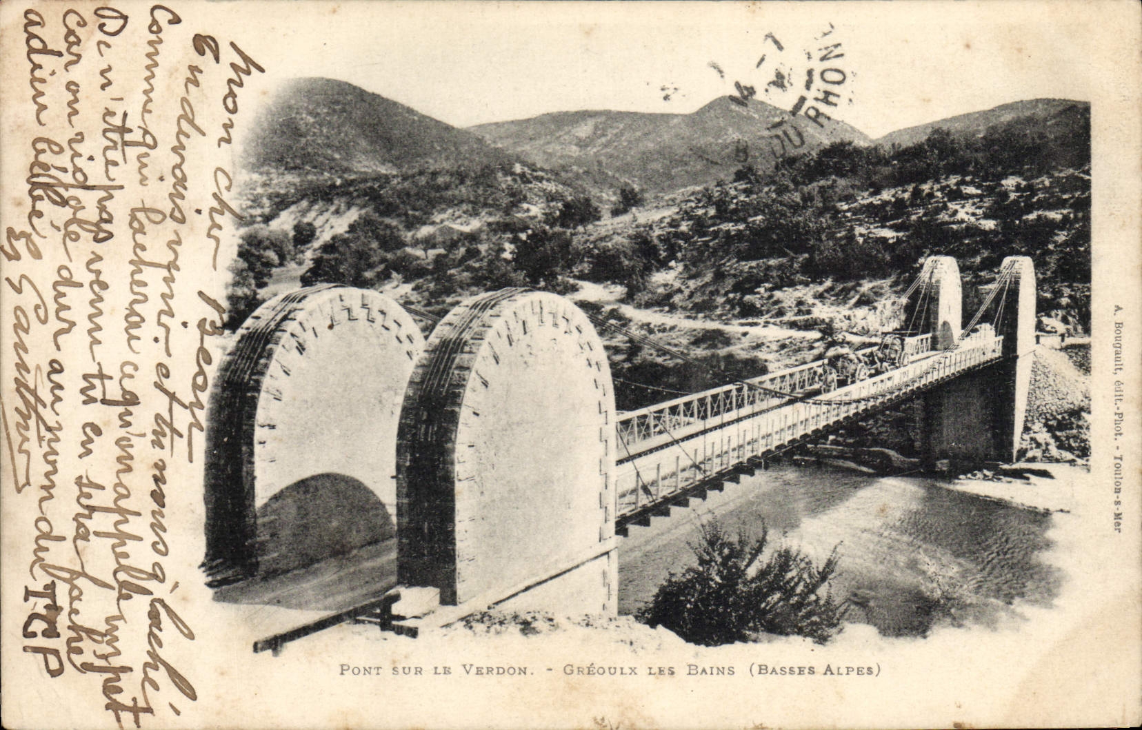 Vintage Postcard Bridge on the Verdon Greoulx Baths