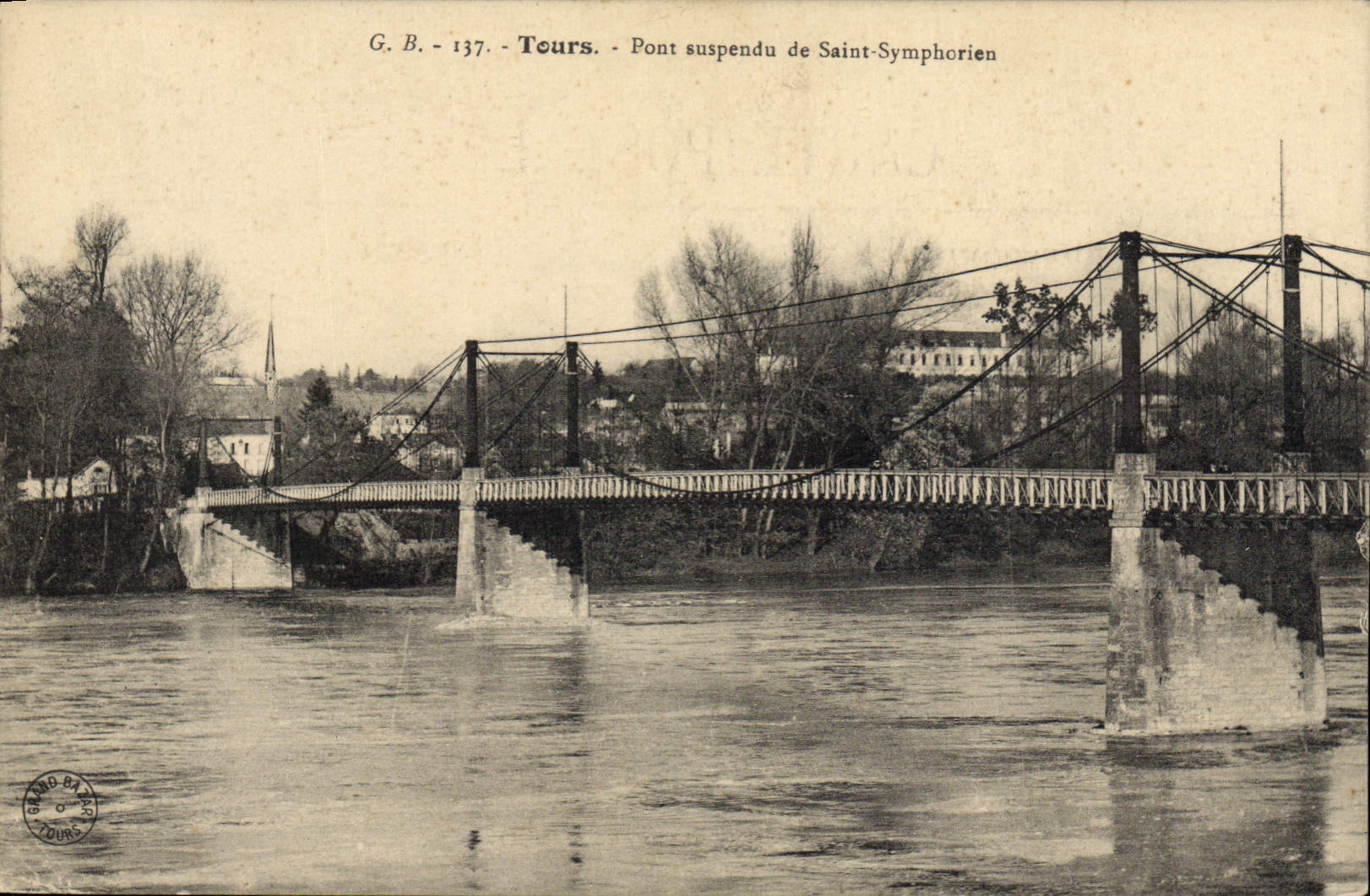 Vintage Postcard Suspended bridge of Saint Symphorien Turns