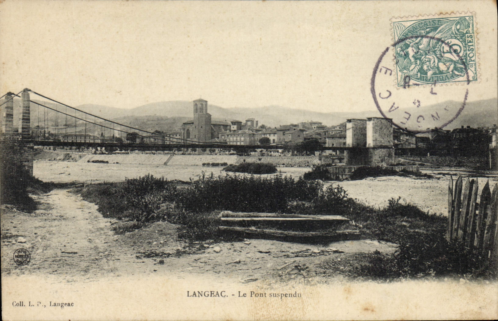 Vintage Postcard Langeac Suspended bridge