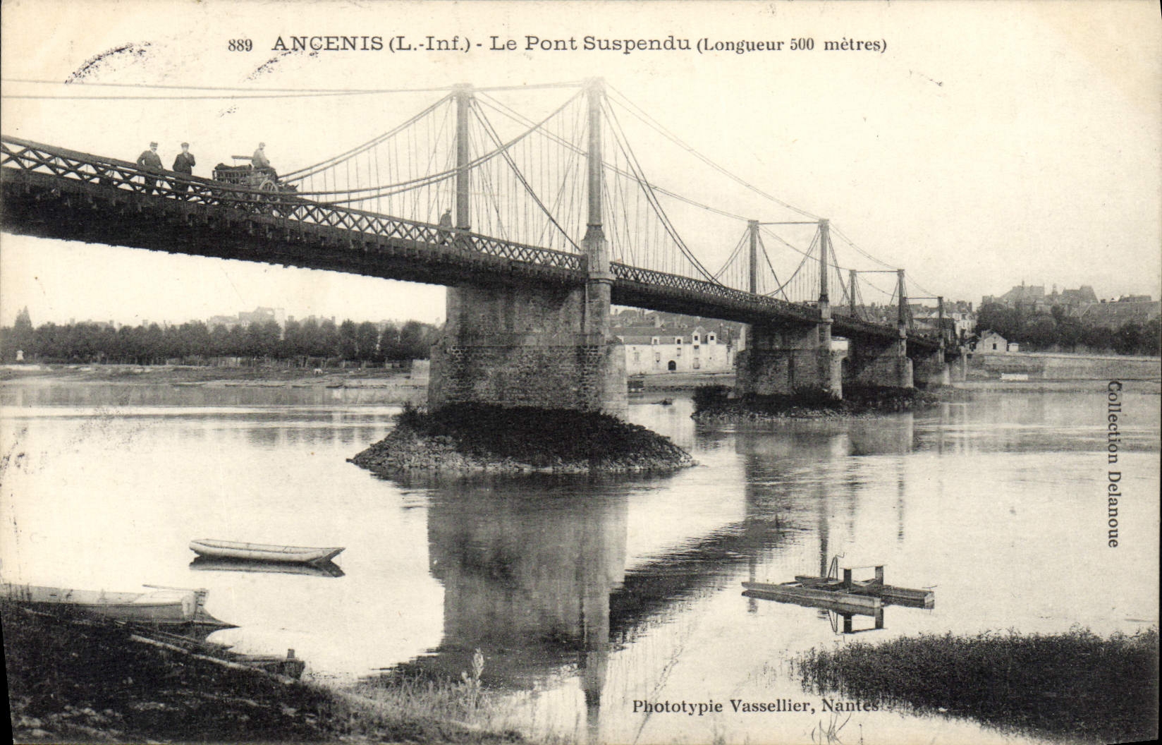 Vintage Postcard Ancenis Suspended bridge