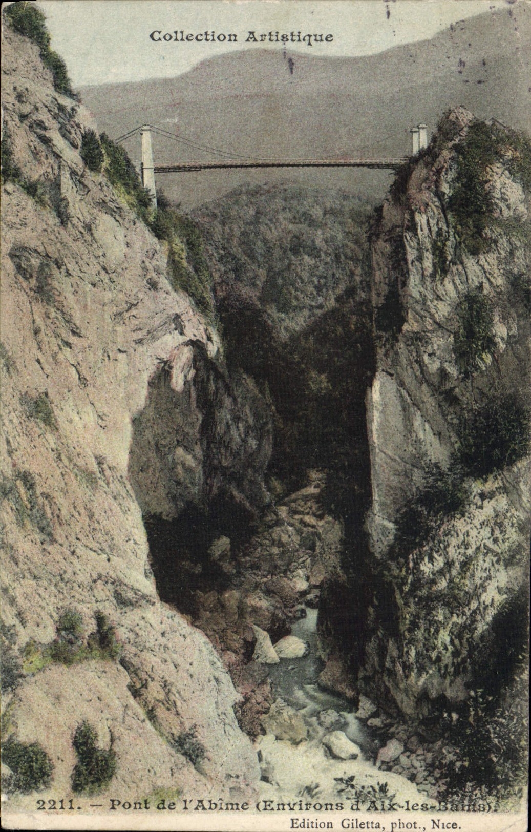 Vintage Postcard Bridge of the Abyss Surroundings of Aix Baths
