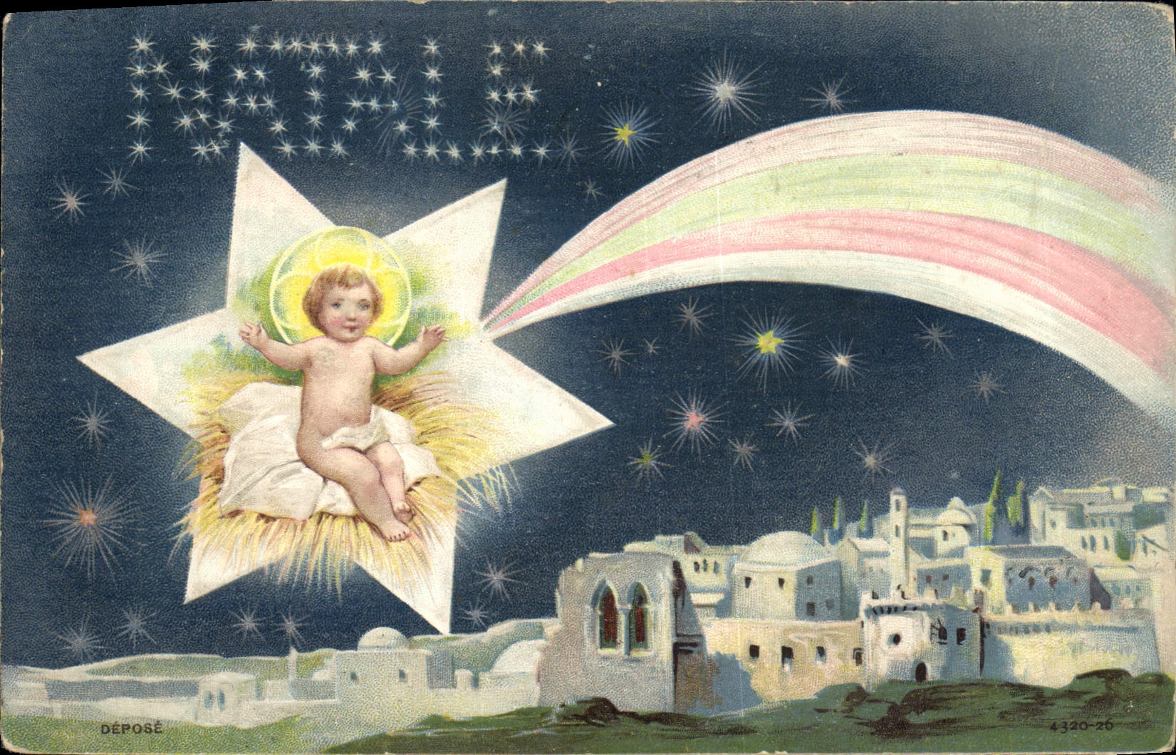 Vintage Postcard Fantasy Child slipping by Star