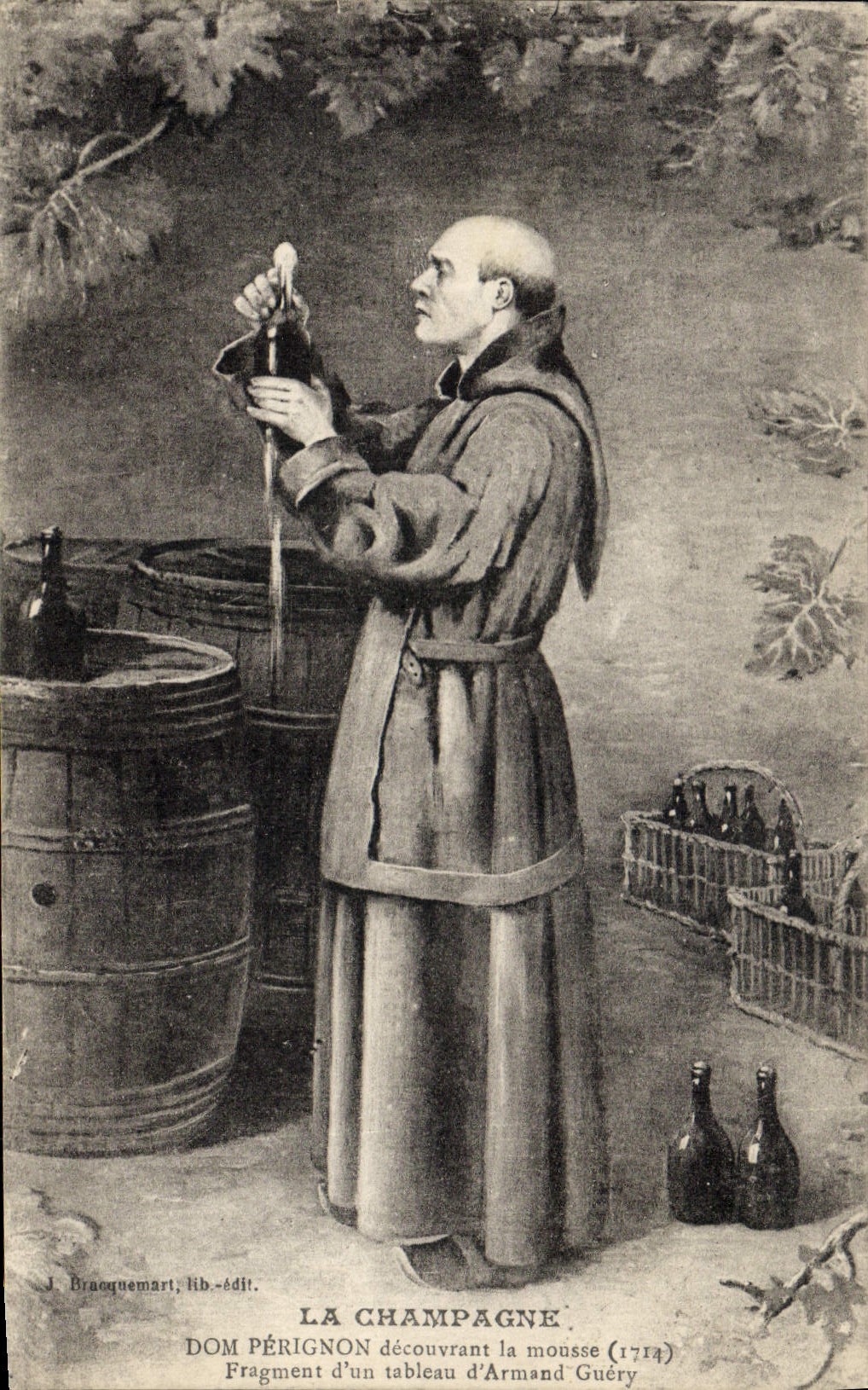 CPA Folklore Vin Vendanges Champagne Dom Perignon decouvrant la mousse Armand Guery