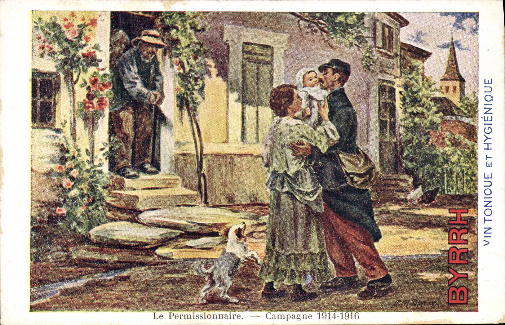 Vintage Postcard Byrrh Publicity the person on leave Militaria Wine tonic and Hygienic