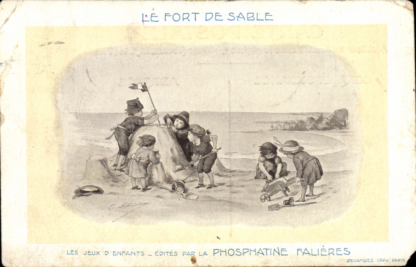 Vintage Postcard Publicity the sand fort Phosphatine Falieres Children