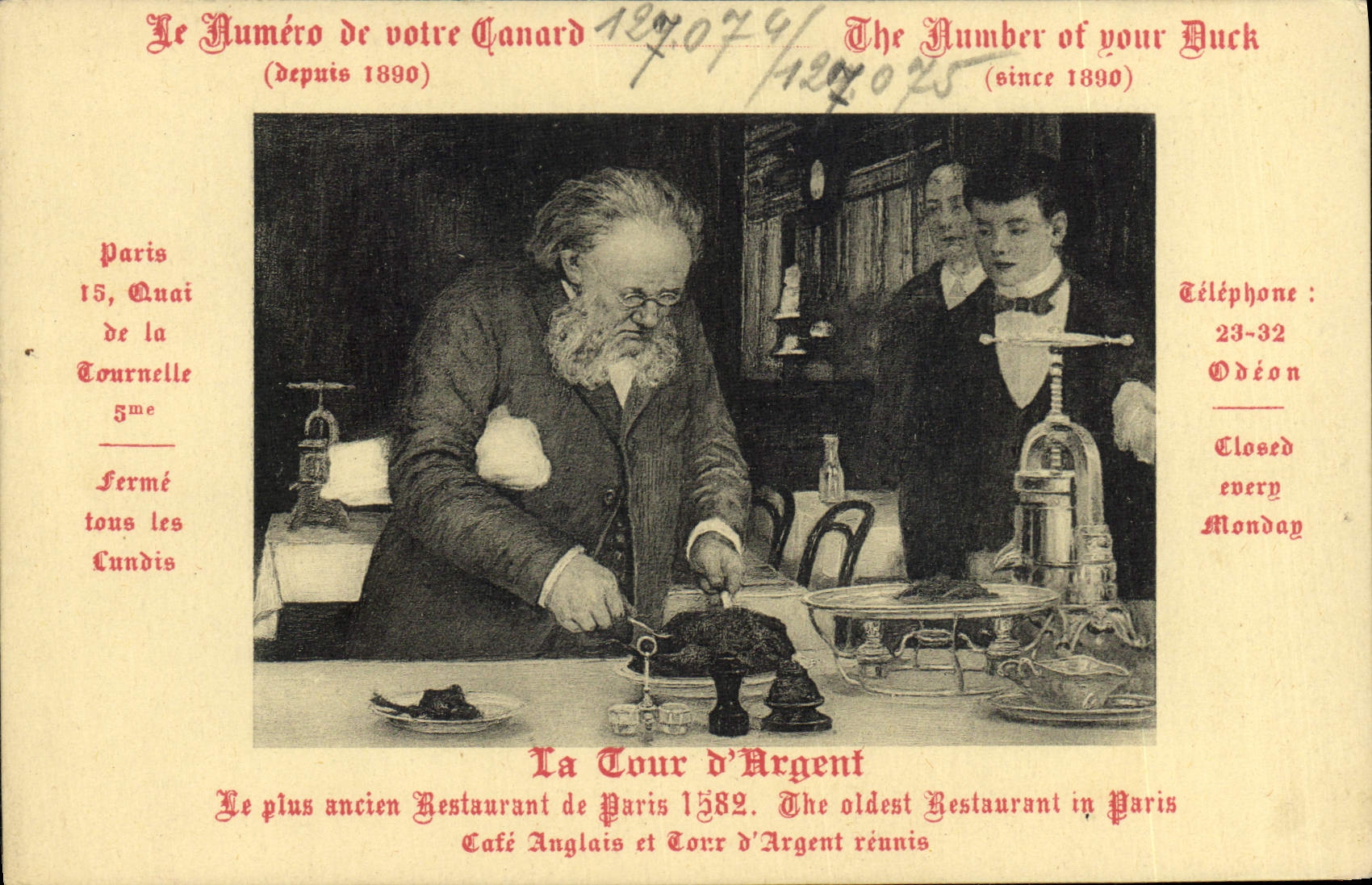 CPA Publicite La Tour d'Argent Restaurant Paris Canard