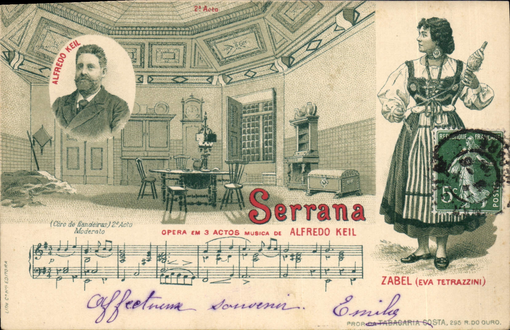 Vintage Postcard Publicite Serrana Operated of Alfredo Keil Zabel Eva Tetrazzini