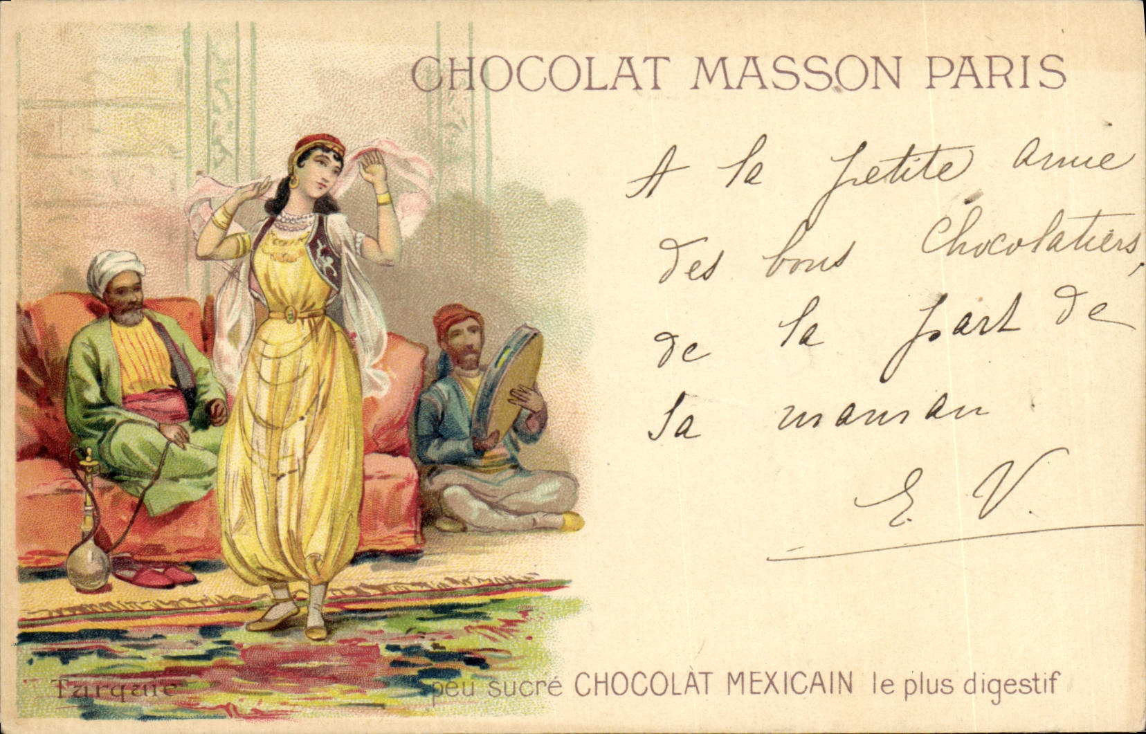 Vintage Postcard Publicity Chocolate Masson Paris Mexican Chocolate Dancer
