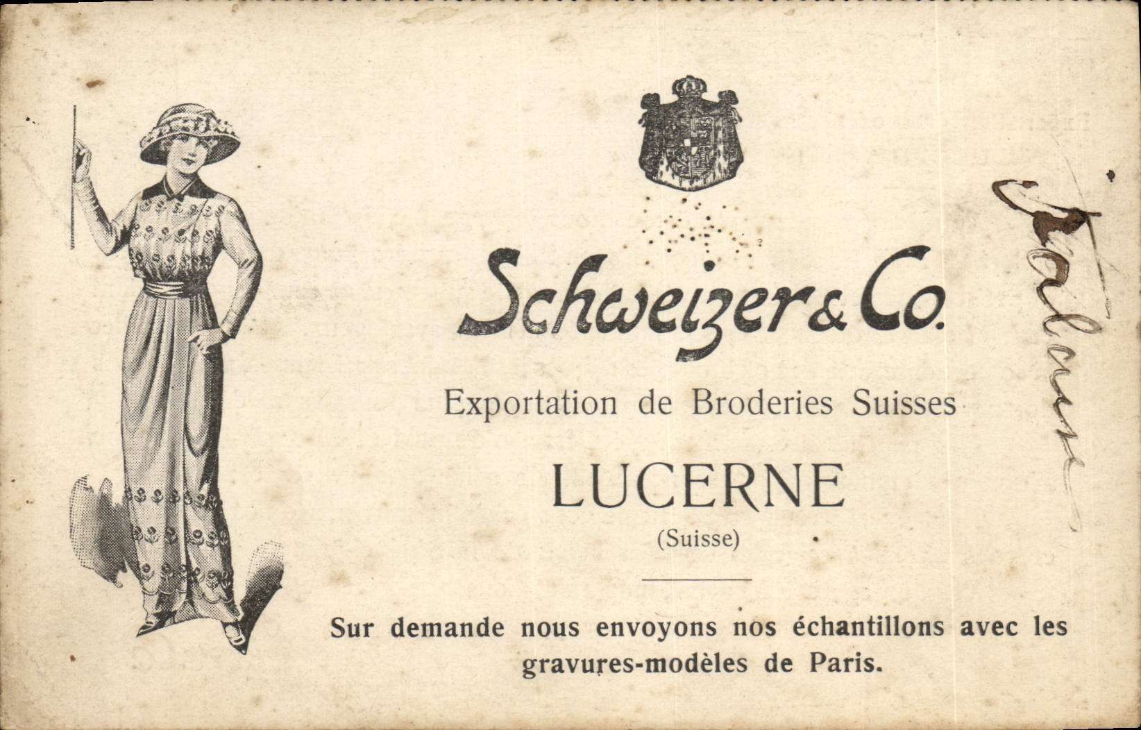CPA Publicite Schweizer & Co Exportation de broderies Suisses Lucerne Suisse