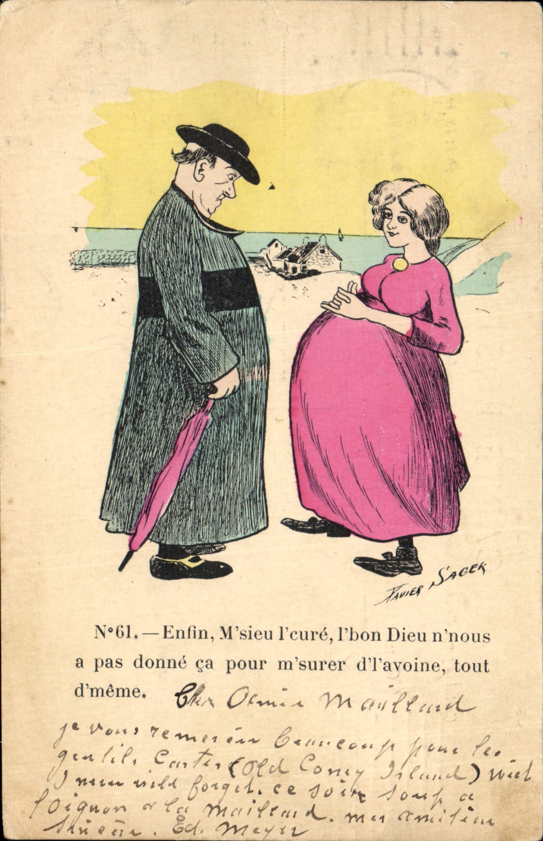 Vintage Postcard Fantaisie Illustrator Sager Femme Cleans