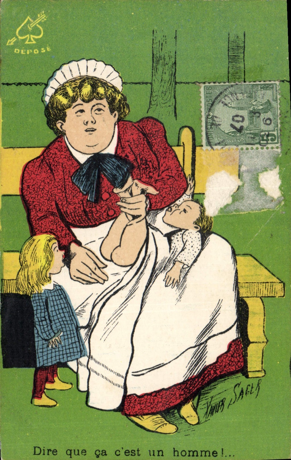 Vintage Postcard Fantasy Illustrator Sager Woman Nurse Children