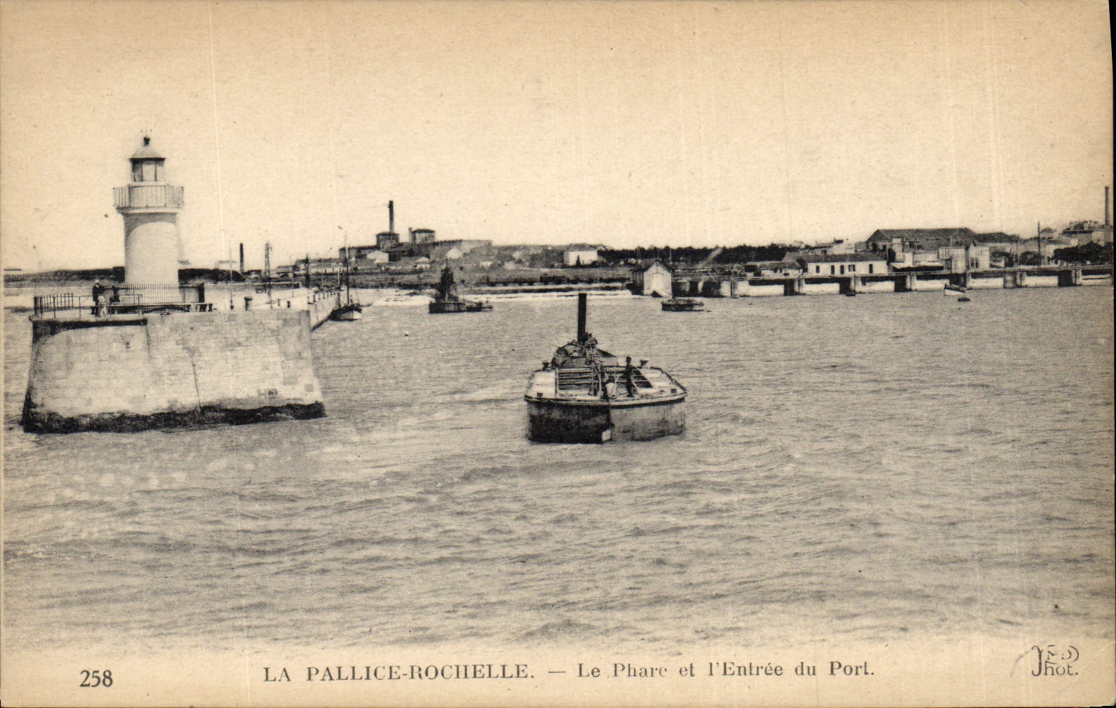 Vintage Postcard Pallice La Rochelle the Headlight and the entry of the port Boat