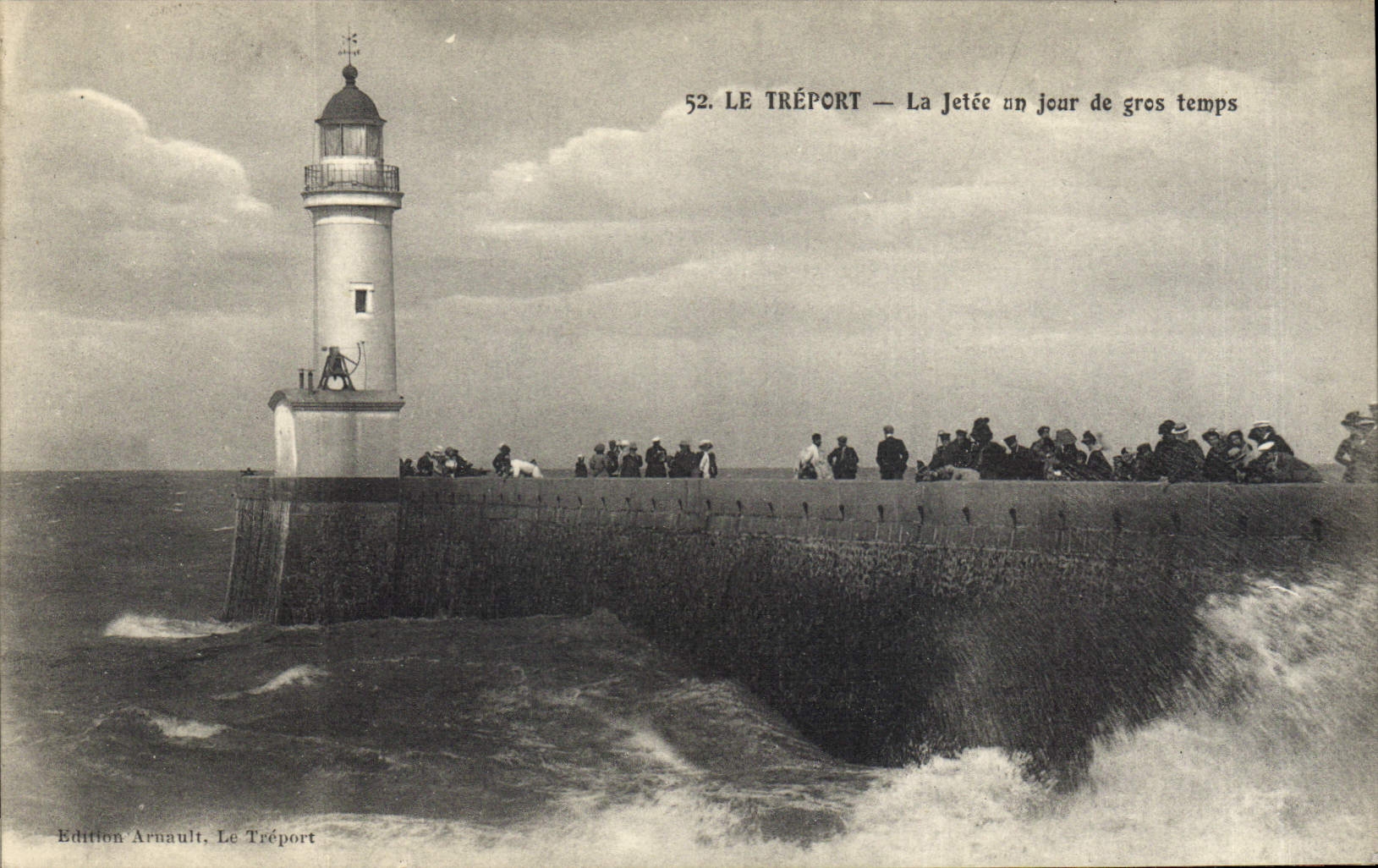 Vintage Postcard Headlight Treport the pier one day of heavy weather