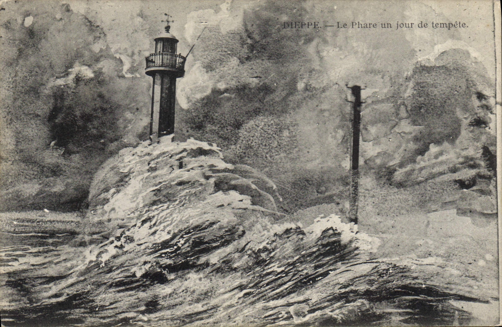 CPA Phare un jour de tempete Dieppe