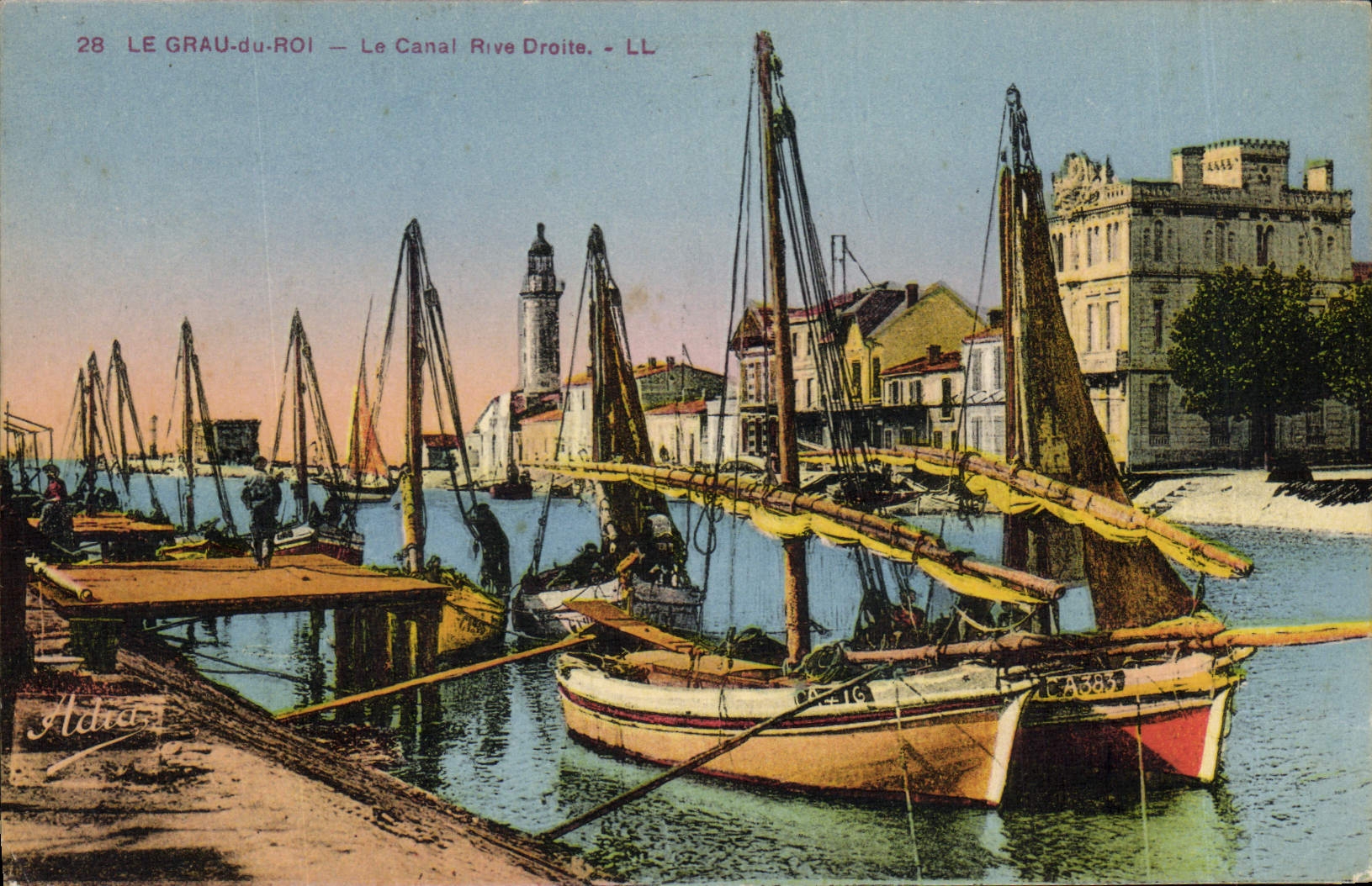 Vintage Postcard Headlight Grau of the King the channel Right Bank Fishing boats