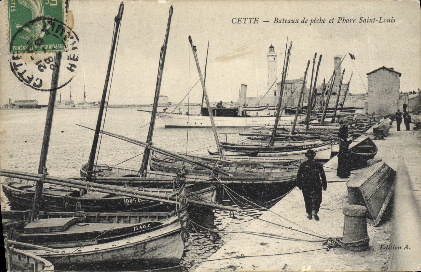 Vintage Postcard Headlight This Fishing boats and headlight Saint Louis Boats