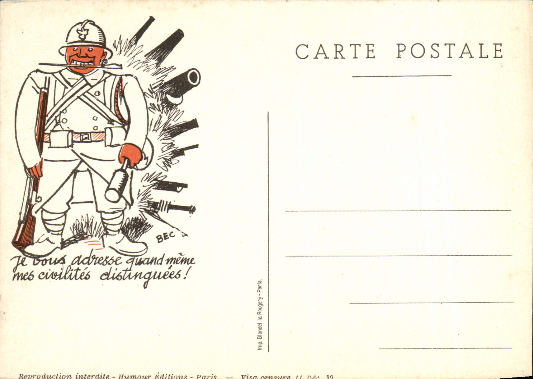 Modern Postcard Militaria I address my civilities distinguees nevertheless to you