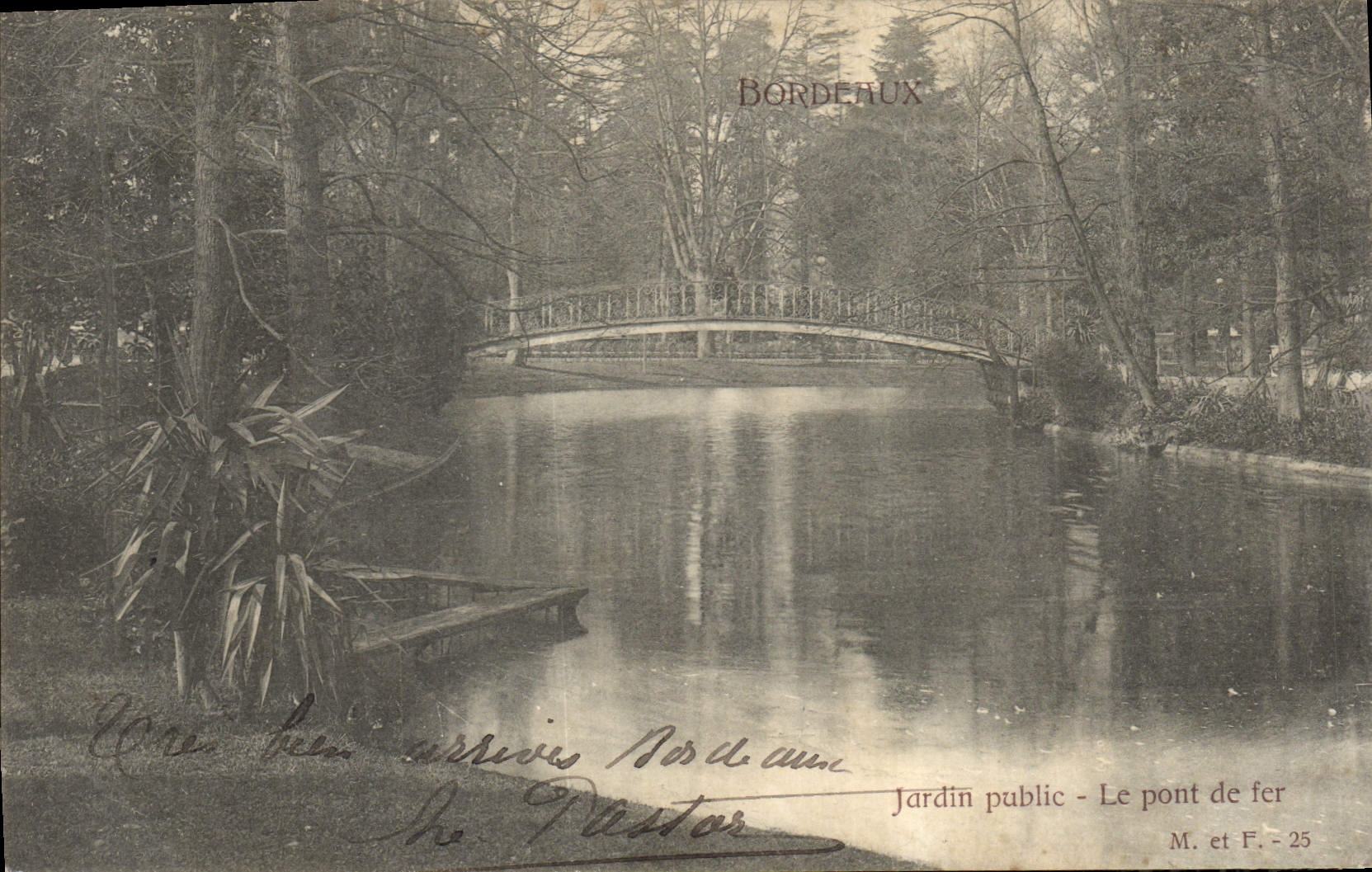 Vintage Postcard Bridge Bordeaux Park the iron bridge