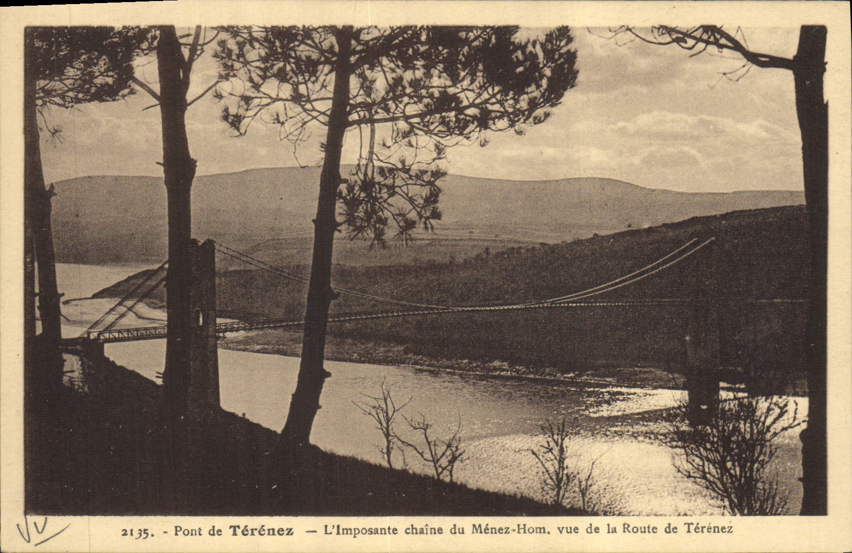 Vintage Postcard Pont of Terenez imposing Chaine of Carry out Hom seen of the road of Terenez
