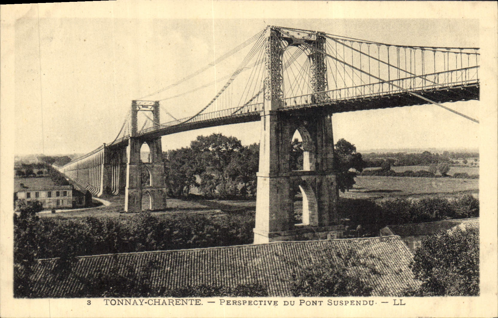 Postal Puente Tonnay Charente Perspectivo del puente suspendido