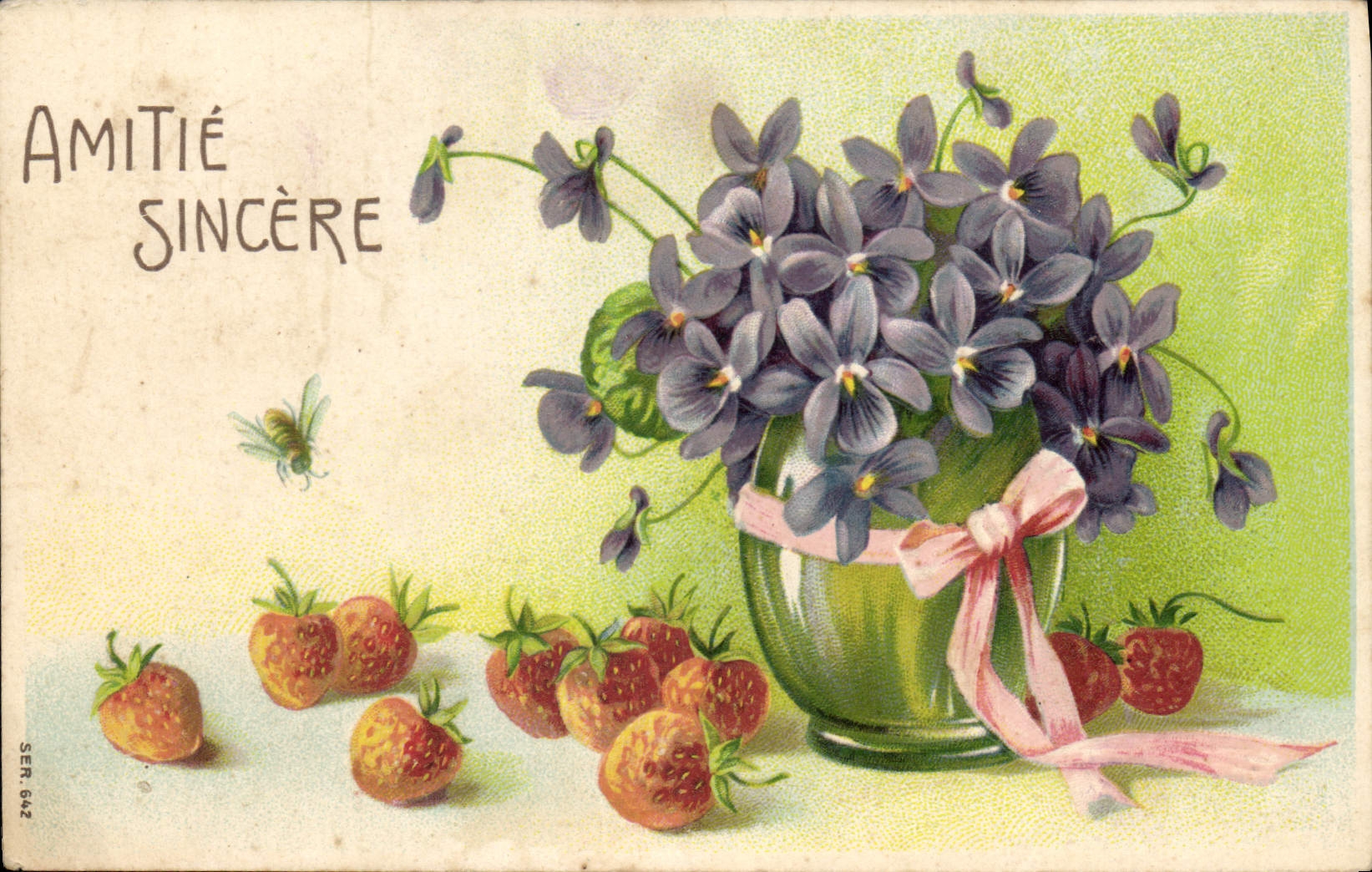 Vintage Postcard Fantasy Flowers Strawberries