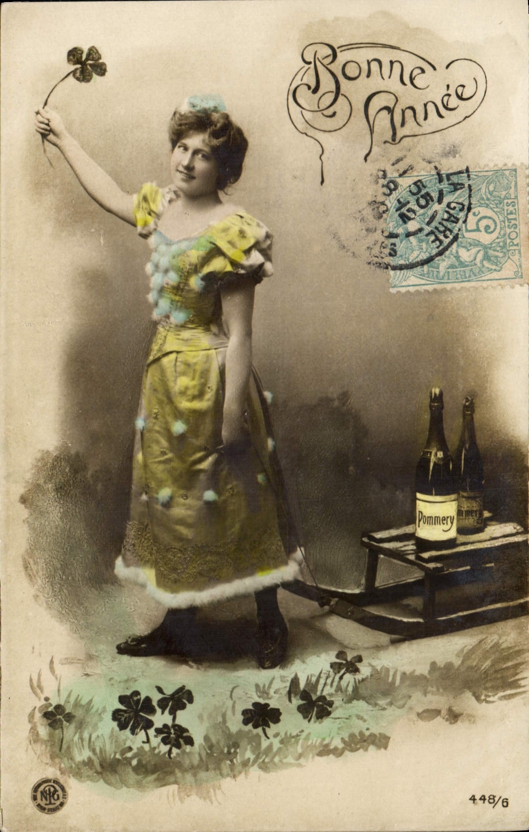 Vintage Postcard Fantaisie Woman Toboggans Champagne