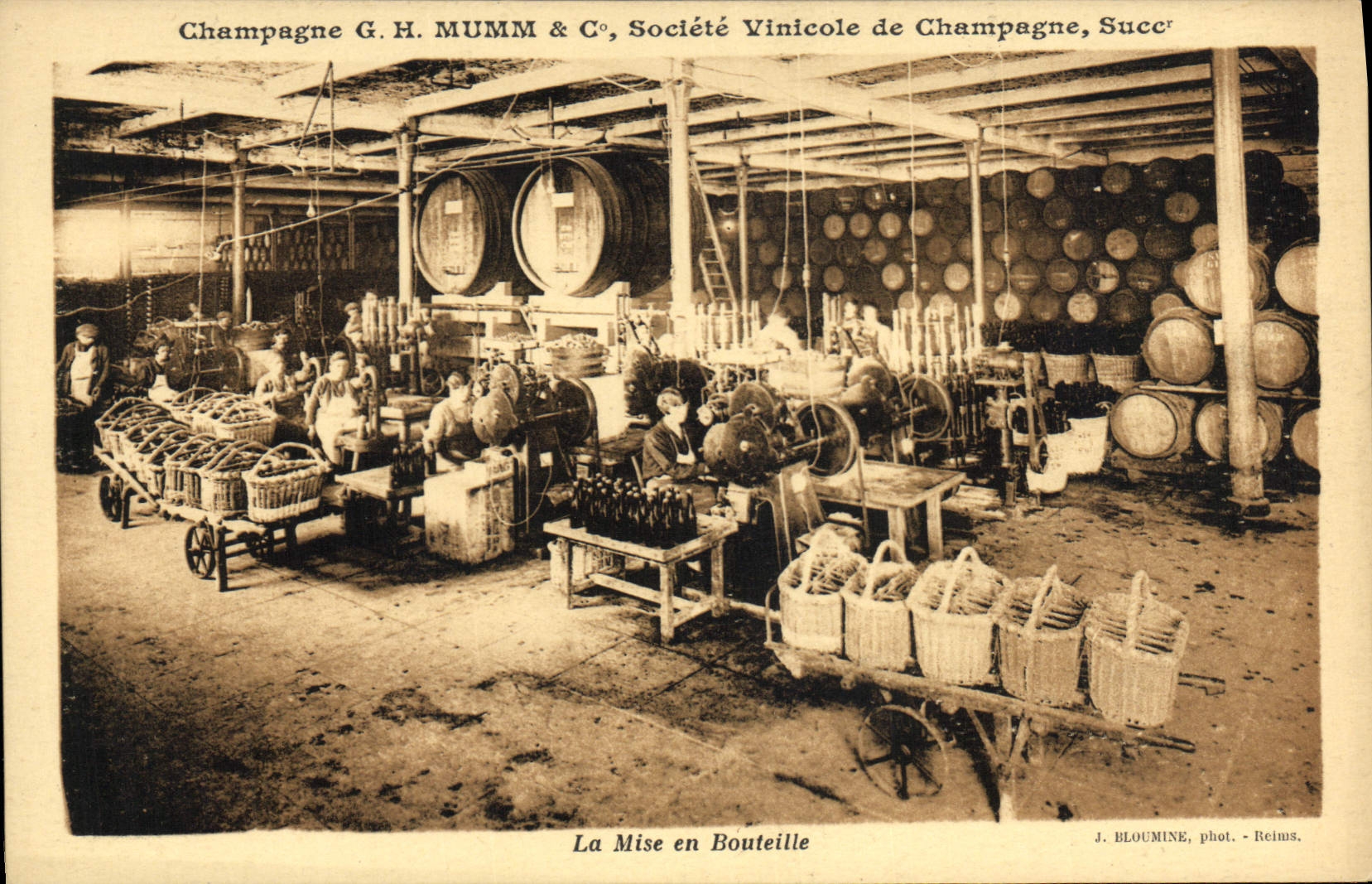 Vintage Postcard Folklore Wine Vintage Mumm Champagne the setting out of bottle