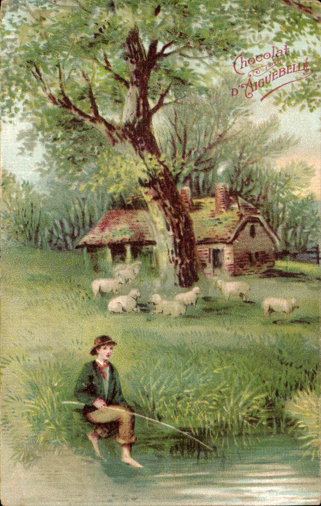 CPA Publicite Chocolat d'Aiguebelle Peche Pecheur