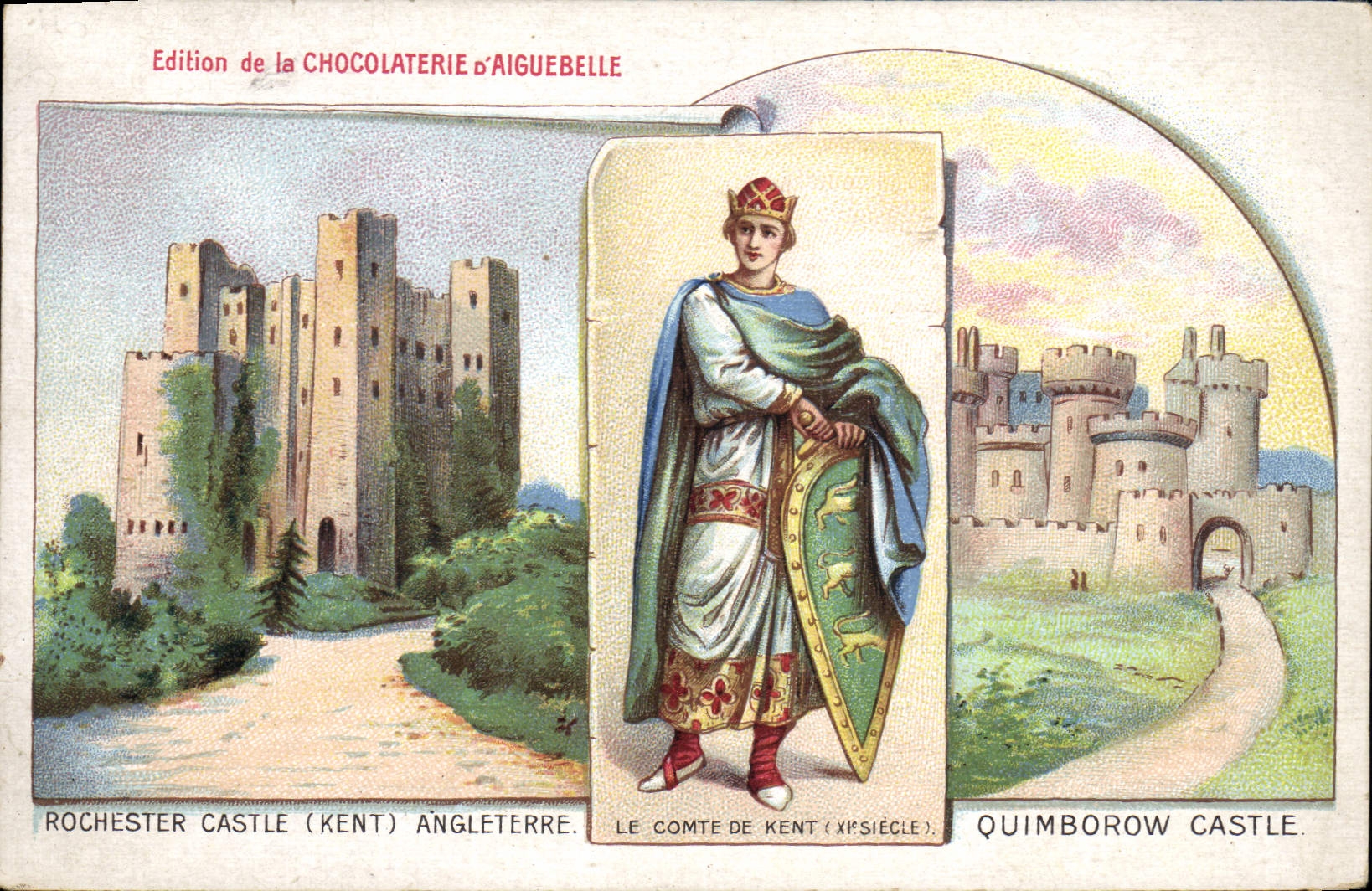 CPA Publicite Chocolaterie d'Aiguebelle Rochester Castle Comte de kent Quimborow Castle