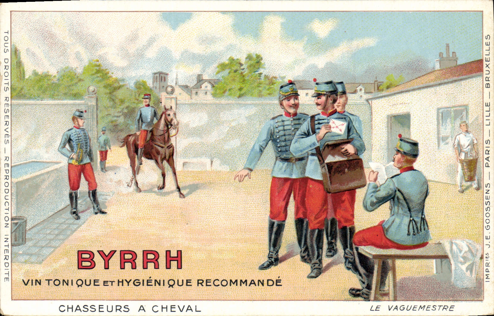 CPA Publicite Byrrh Vin tonique Chasseurs a cheval Militaria le vaguemestre