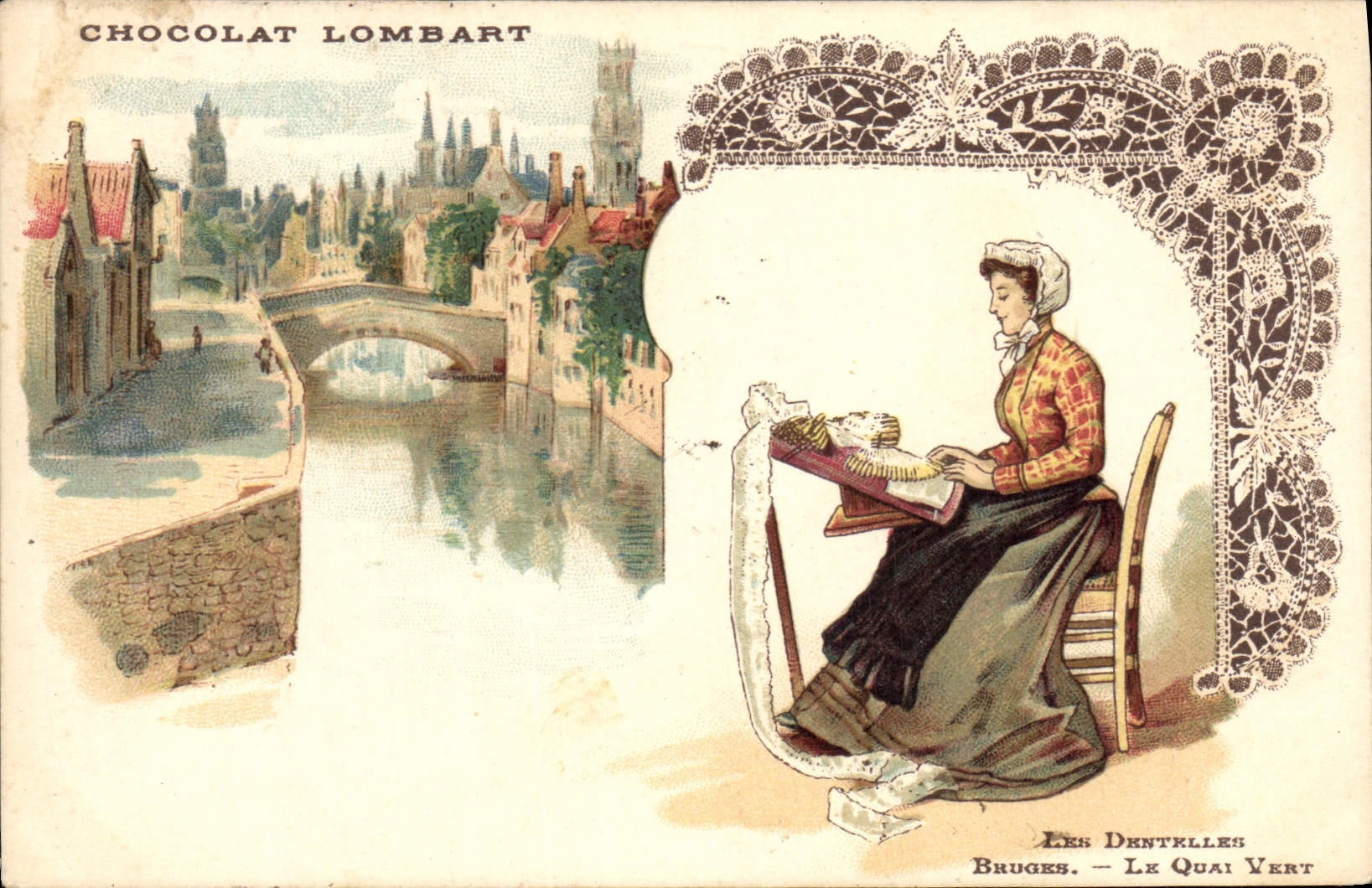 Vintage Postcard Publicity Lombart Chocolate laces the Green Quay