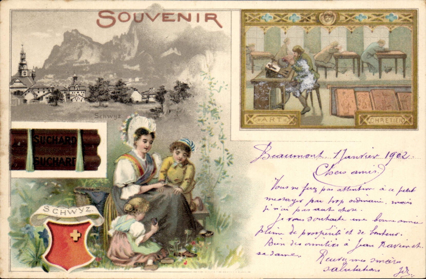 CPA Publicite Art Chretien Suchard Suisse Femme Enfants