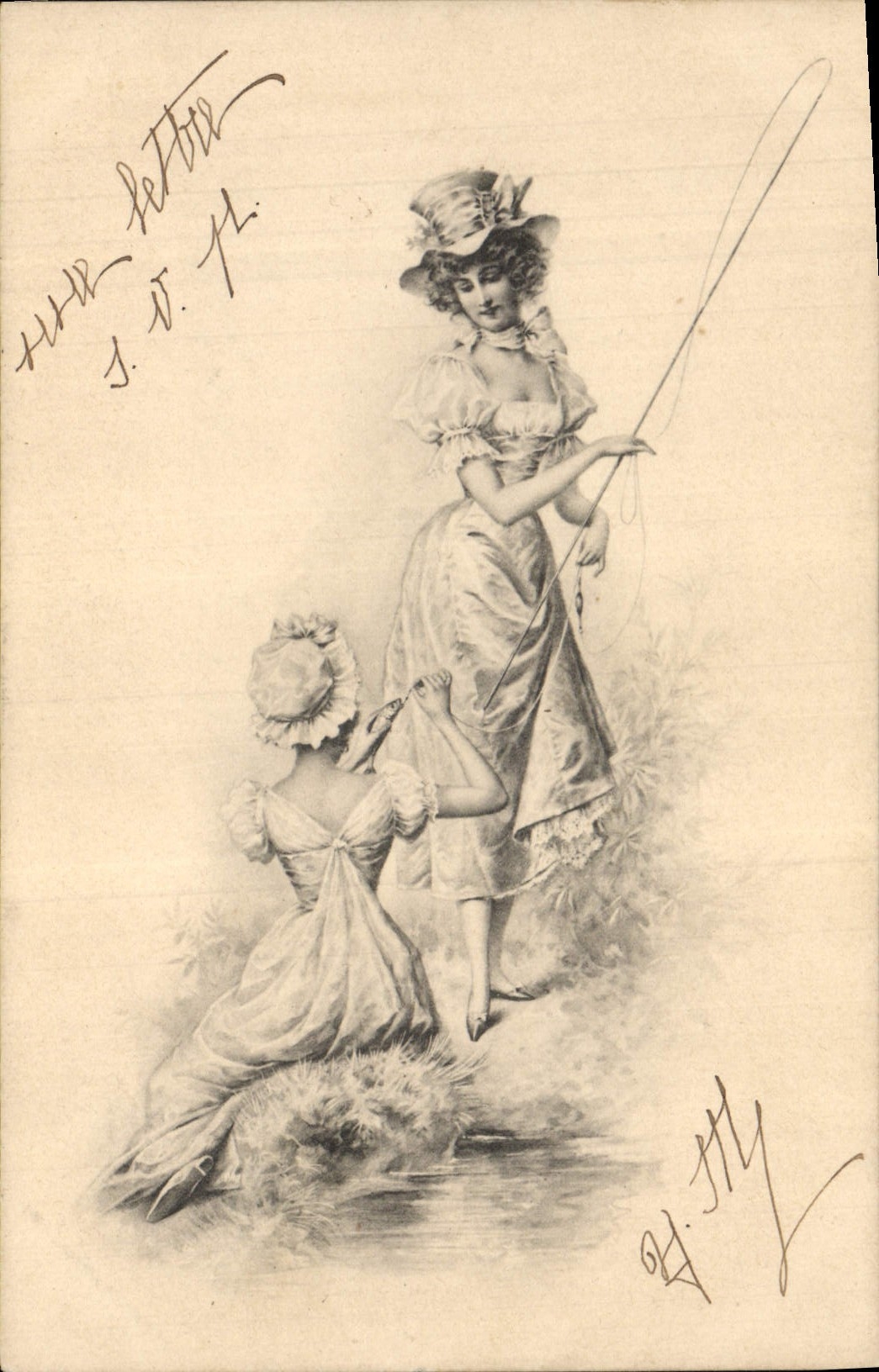 Vintage Postcard Fantaisie Illustrator Women Fishes