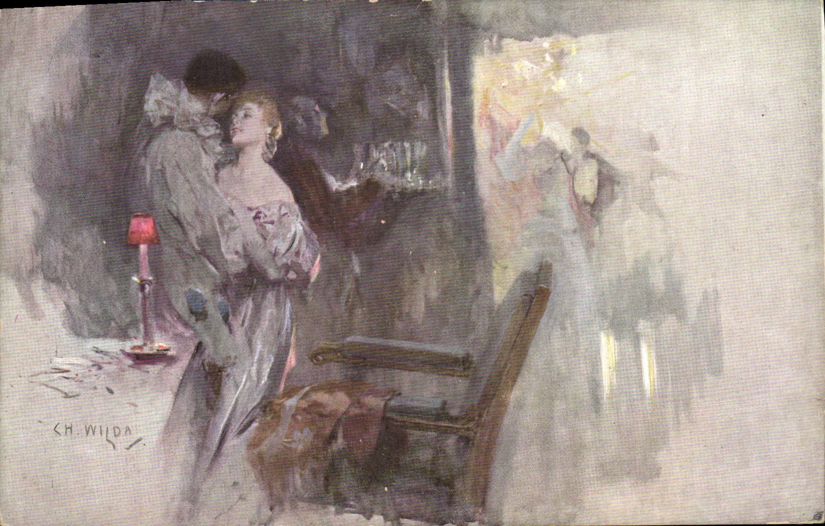 Vintage Postcard Fantasy Illustrator Woman Munk Pierrot