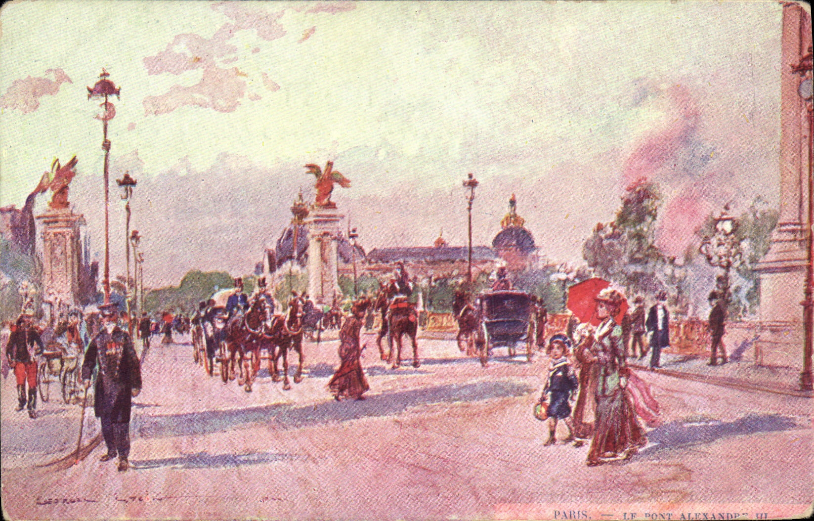 Vintage Postcard Fantasy Illustrator Stein Paris the bridge Alexander III