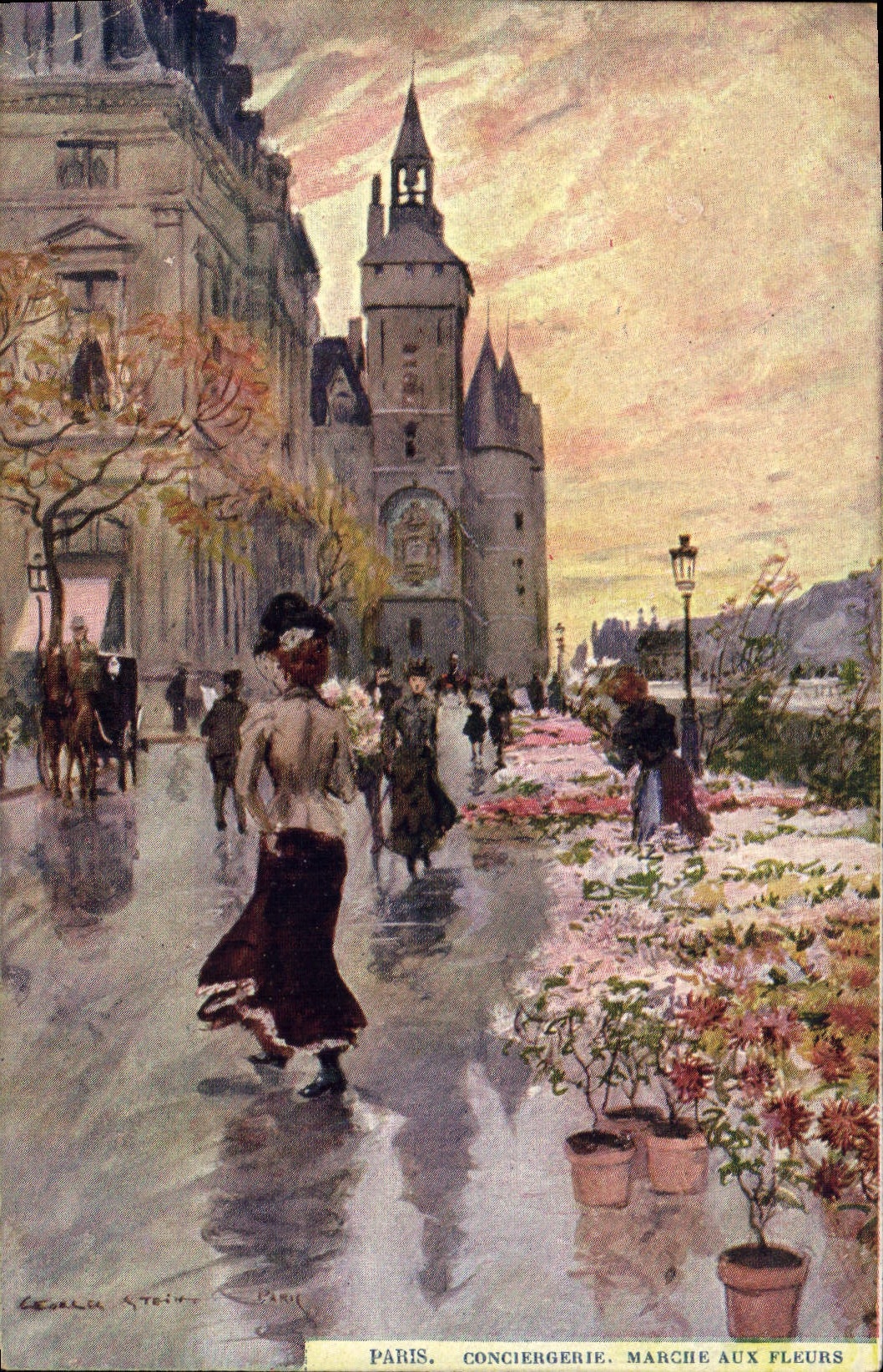 Vintage Postcard Fantaisie Illustrator Stein Paris Conciergerie Goes to the flowers