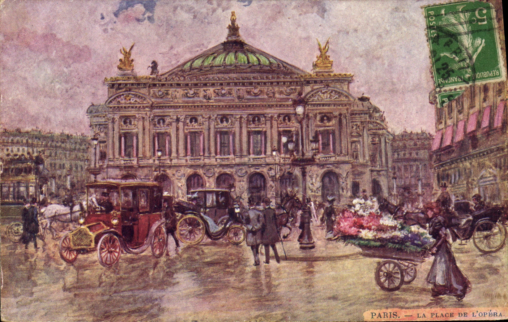 Vintage Postcard Fantasy Illustrator Stein Paris the Place of the Opera