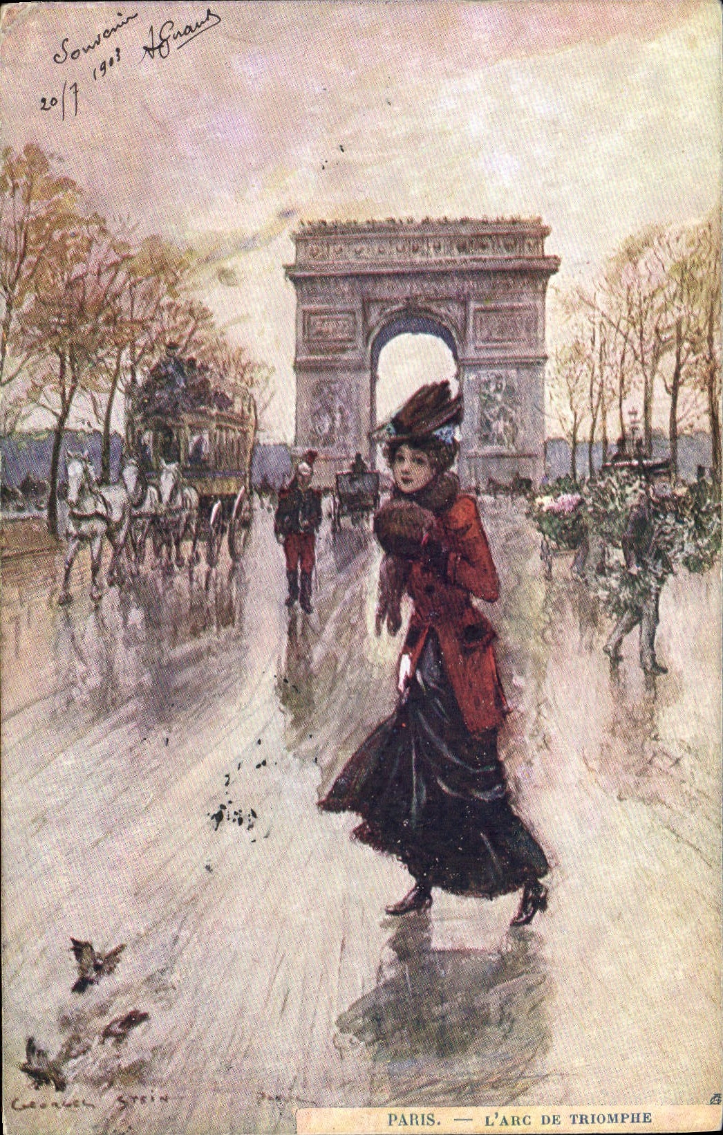 Vintage Postcard Fantasy Illustrator Stein Paris the Triumphal arch