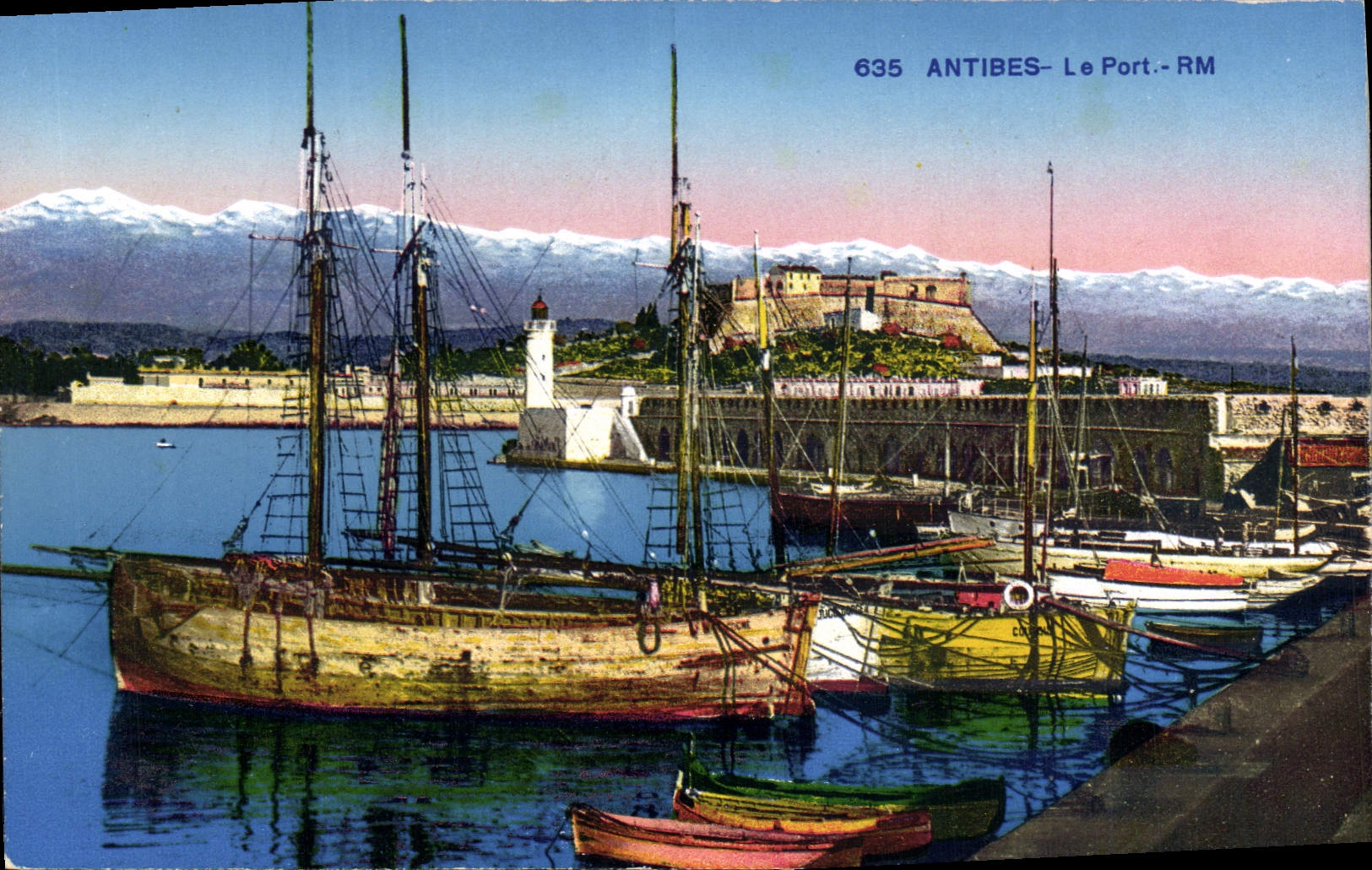 Vintage Postcard Antibes Headlight the port Boats