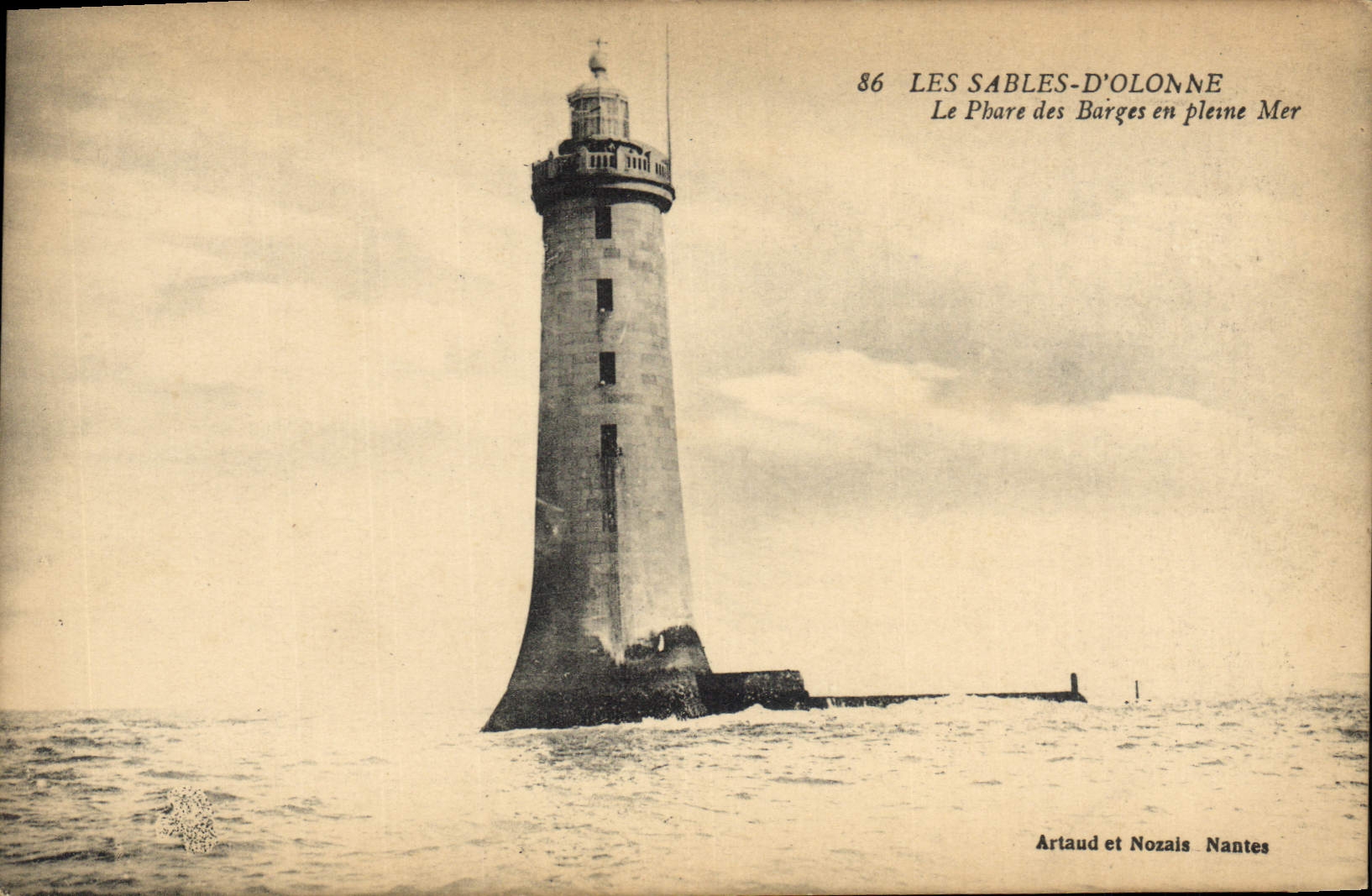Vintage Postcard Headlight of the barges on the open sea Sands of Olonne