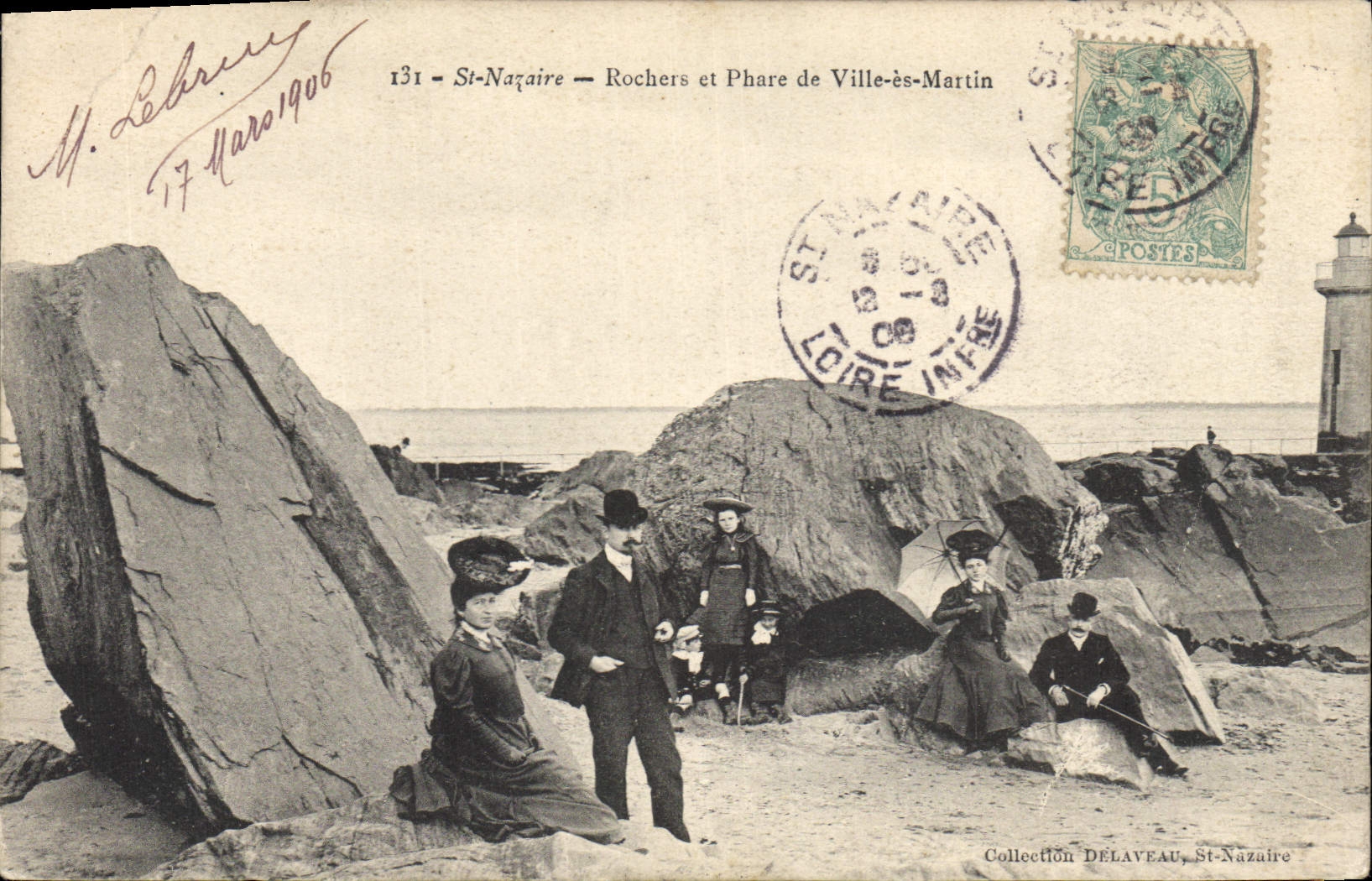 Vintage Postcard Headlight St Nazaire Rocks and headlight of City be Martin