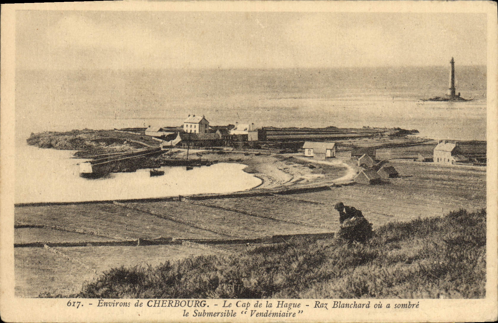 Vintage Postcard Headlight Surroundings of Cherbourg the Cape of La Hague Strong current Blanchard or has sinks the Vendermiaire submarine