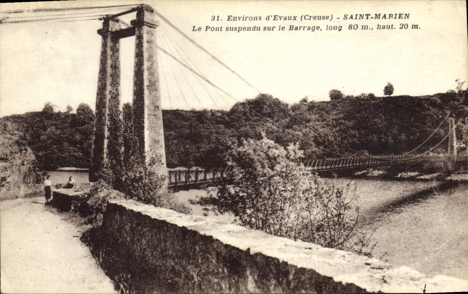 Vintage Postcard Suspended bridge on the stopping Surroundings of Holy Evaux Marien