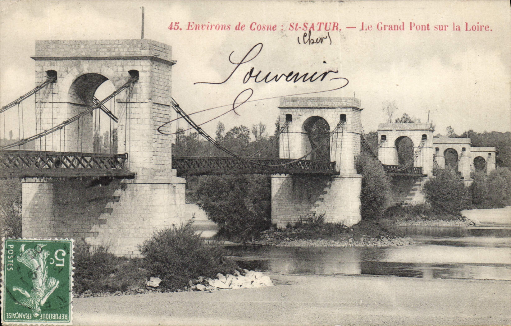 Vintage Postcard the large Bridge on the Loire Surroundings of Cosne St Satur