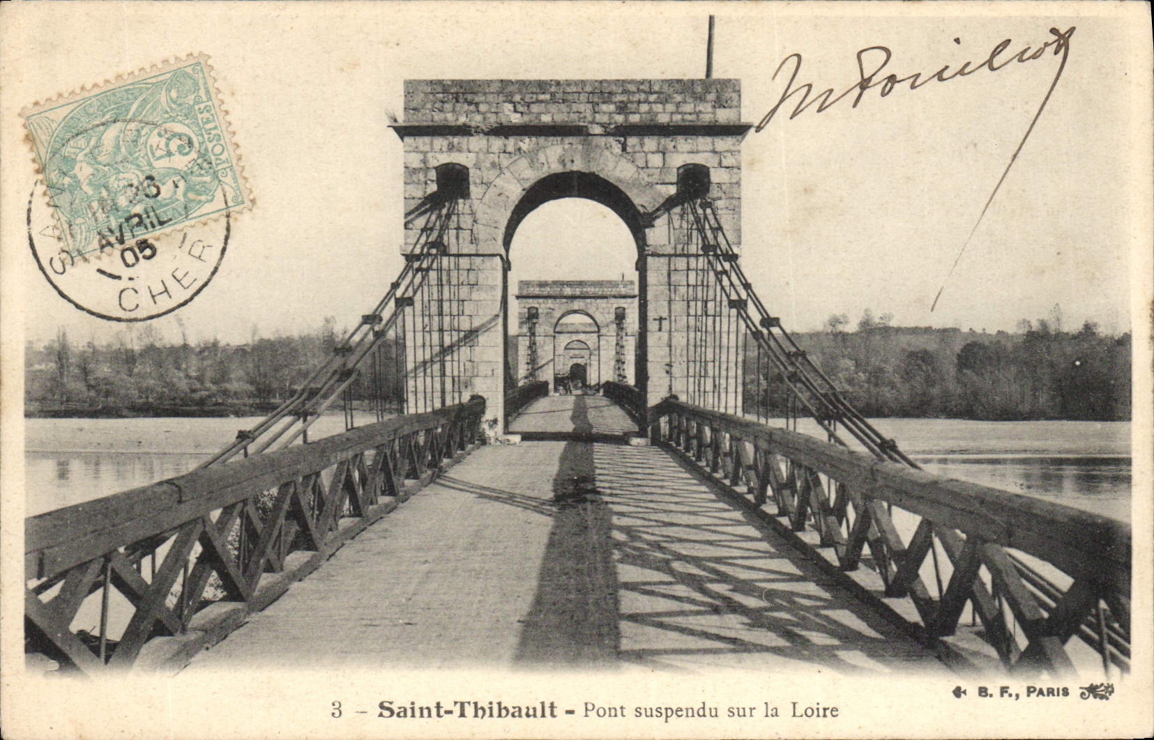 Vintage Postcard Suspended bridge on the Loire Saint Thibault