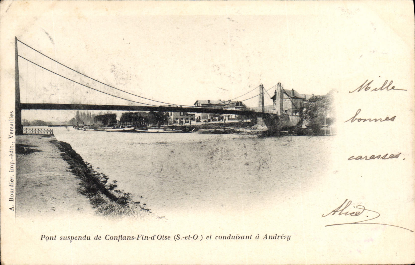 CPA Pont suspendu de Conflans Fin d4Oise et conduisant a Andresy