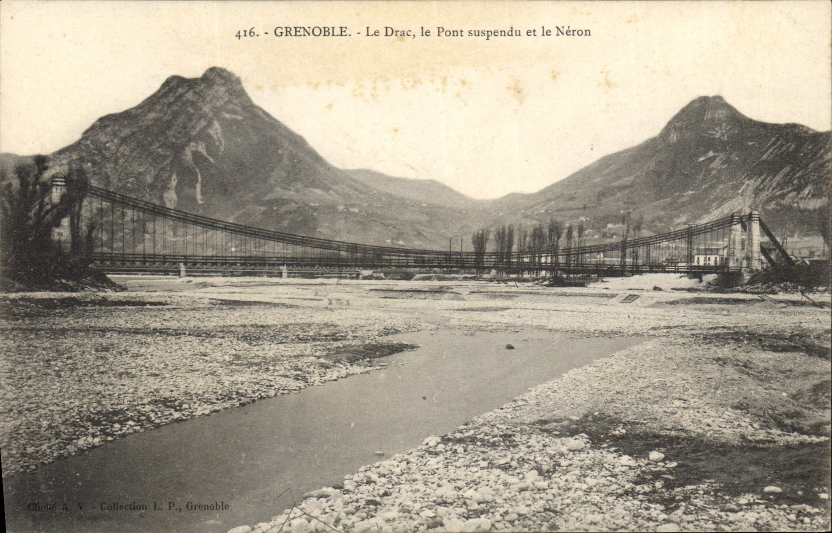 Vintage Postcard Suspended bridge and Neron Drac Grenoble