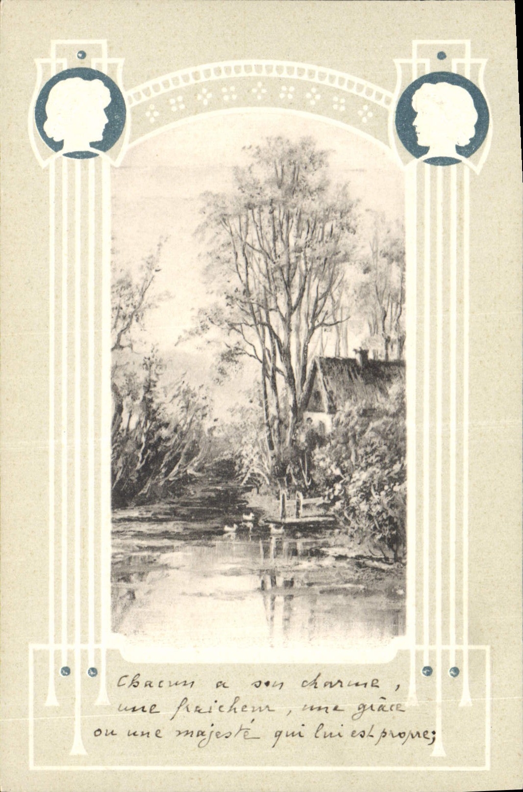 Vintage Postcard Fantasy Flowers Women Landscape