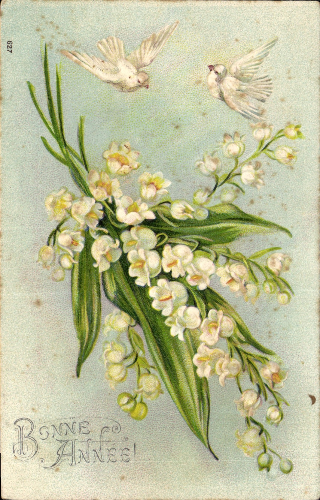 Vintage Postcard Fantasy Flowers Lily of the valley Doves