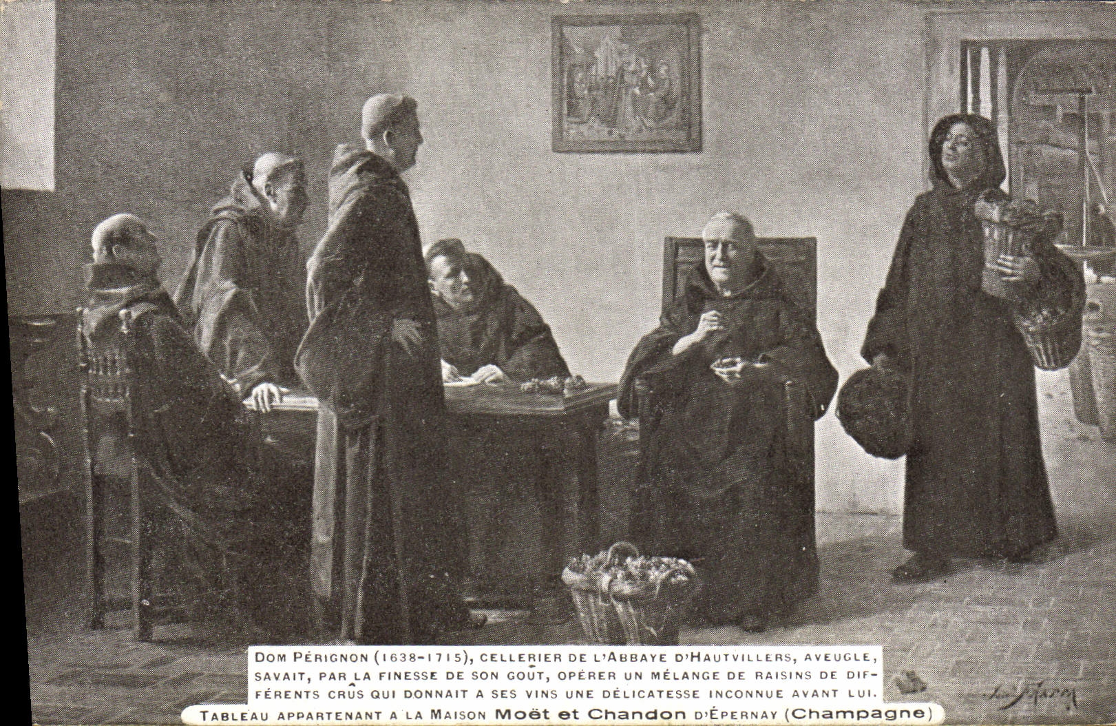 CPA Folklore Vin Vendange Champagne Dom Perignon Cellerier de l'abbaye d'Hautvillers Aveugle